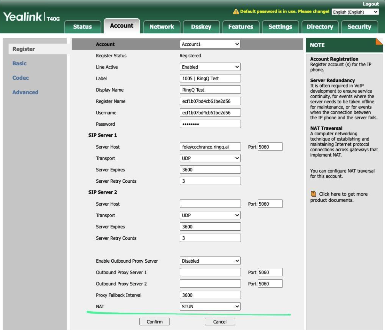 Manual provisioning for Yealink with RingQ.
